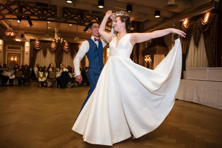 The bride and groom enjoy a well choreographed first dance. Shot at Liuna Station by Pixelesque Photography - Hamilton Wedding Photographer.
