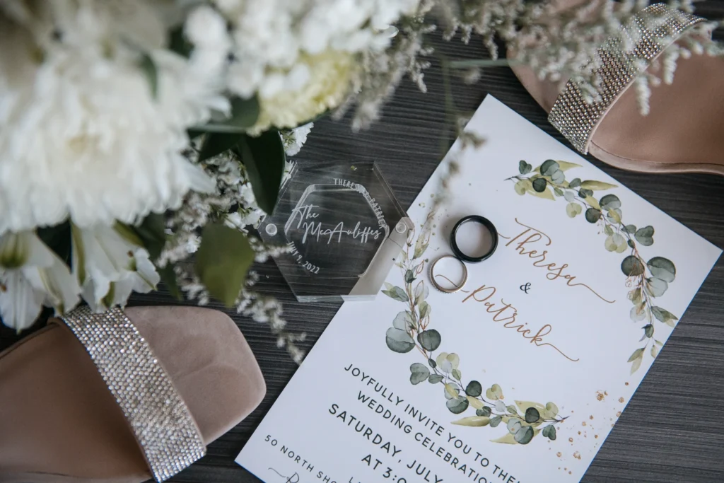 Plan Your Perfect Wedding Timeline 3 A flatlay of wedding details. Shot at Lasalle Banquet Center by Pixelesque Photography - Hamilton Wedding Photographer.