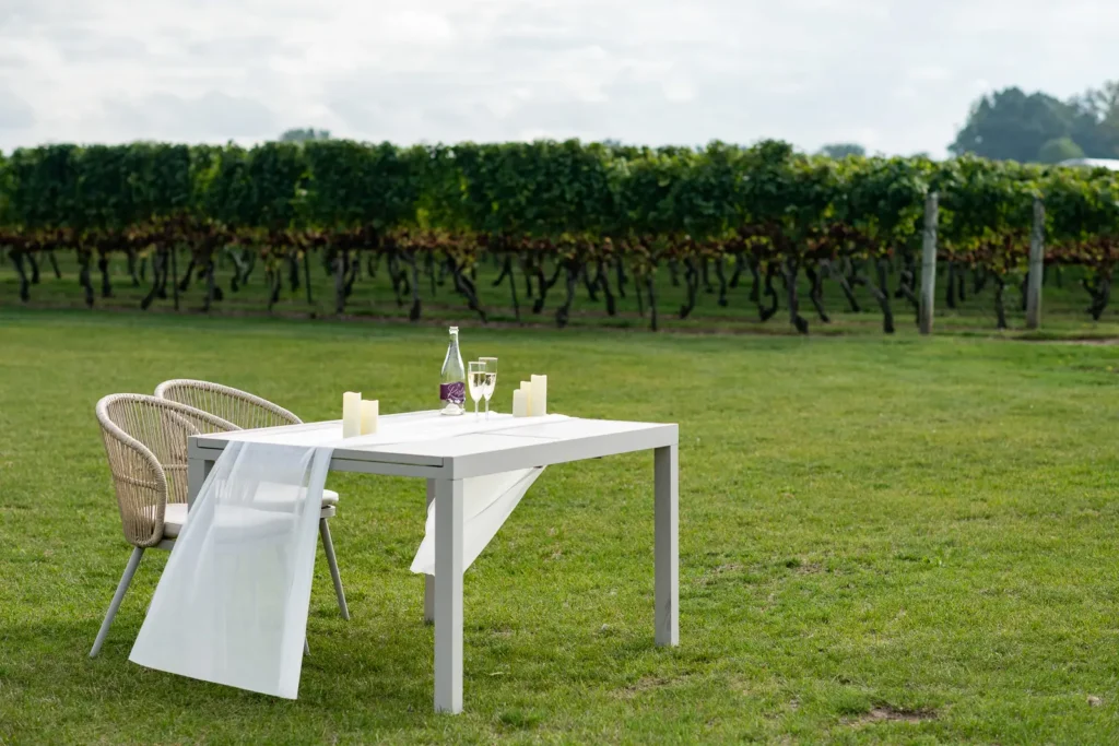 Romantic wine-tasting engagement photos at Konzelmann Estate in Niagara-on-the-Lake