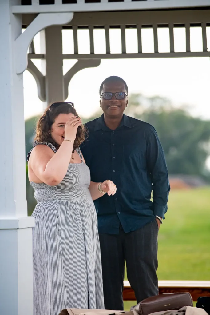 Newly engaged couple celebrating their proposal at Konzelmann Estate vineyard in Niagara