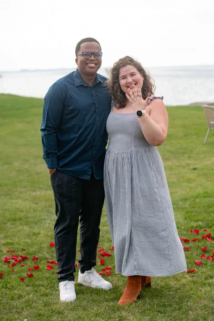 Newly engaged couple celebrating their proposal at Konzelmann Estate vineyard in Niagara