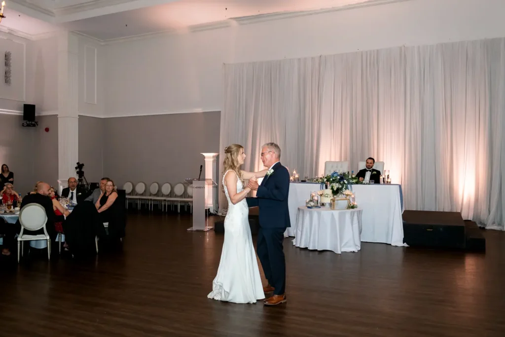 the bride and her father share their dance. Shot at Carmen's Event Centre, Hamilton by Pixelesque Photography.