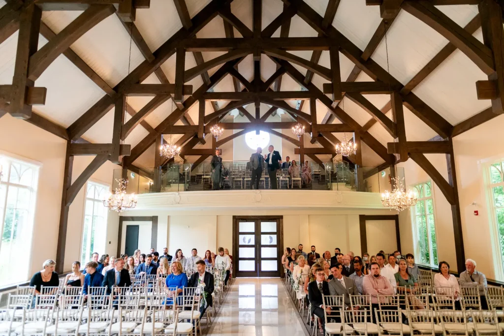 a wide view looking back at the chapel from the altar at Ancaster Mill in Hamilton, Ontario.