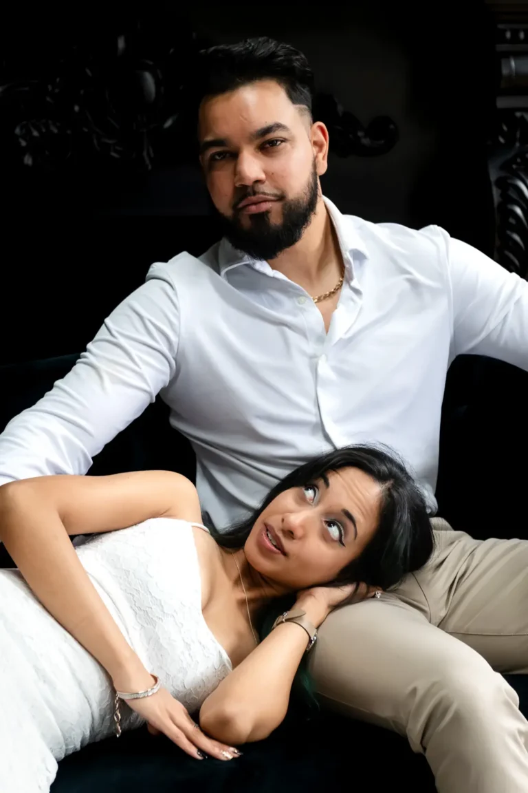 romantic seated portrait from toronto engagement session at elysium studios